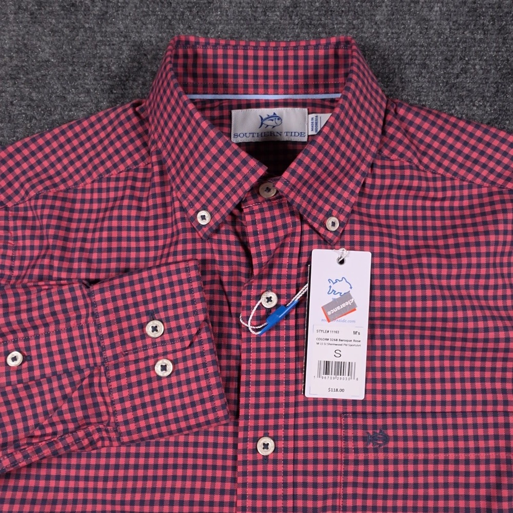 NWT Southern Tide Shemwood Plaid Sport Shirt Mens S Baroque Rose Gingham